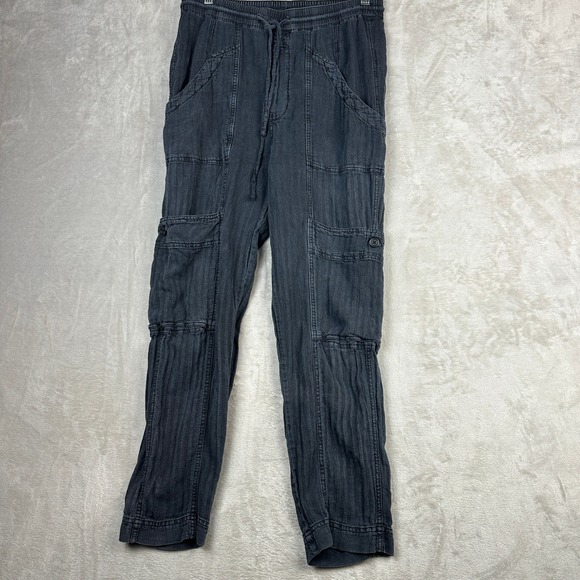 Free People Pants - Free People Feelin' Good Linen Blend  Grey Cargo Jogger Pants Size Small